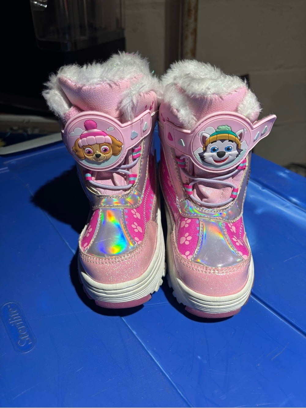 Paw Patrol Pink Holographic Girls Winter Boots with Fuzzy Cuff